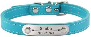 Uplift Treasures Personalized PU Leather Dog Collar With Engraved Name ID lake Blue xxs (6.698.66 In)