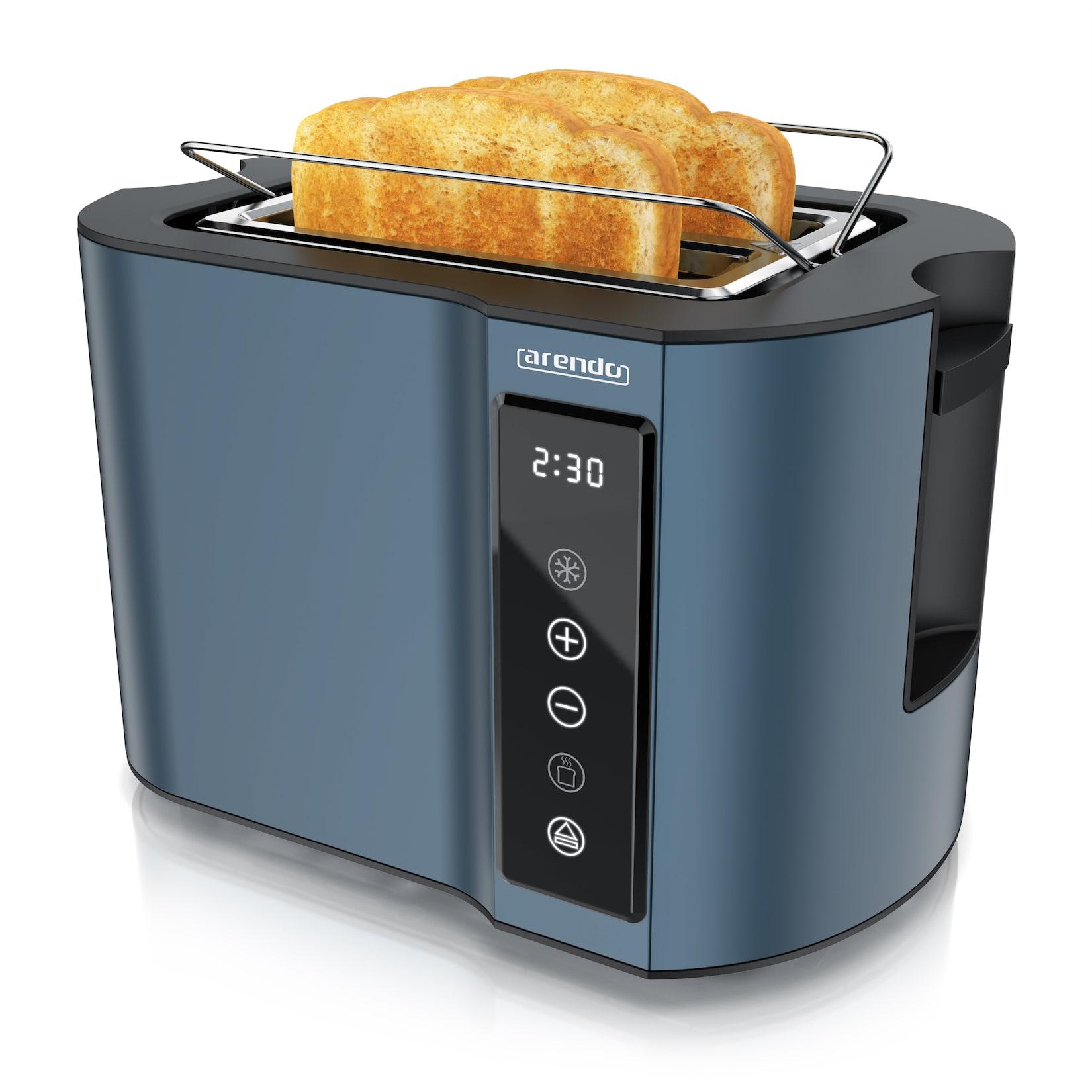 Arendo Toaster Wärmeisoliertes Doppelwandgehäuse, Display mit Restzeitanzeige, 2 kurze Schlitze, für 2 Scheiben, 800 W, Touchpanel, Brötchenaufsatz