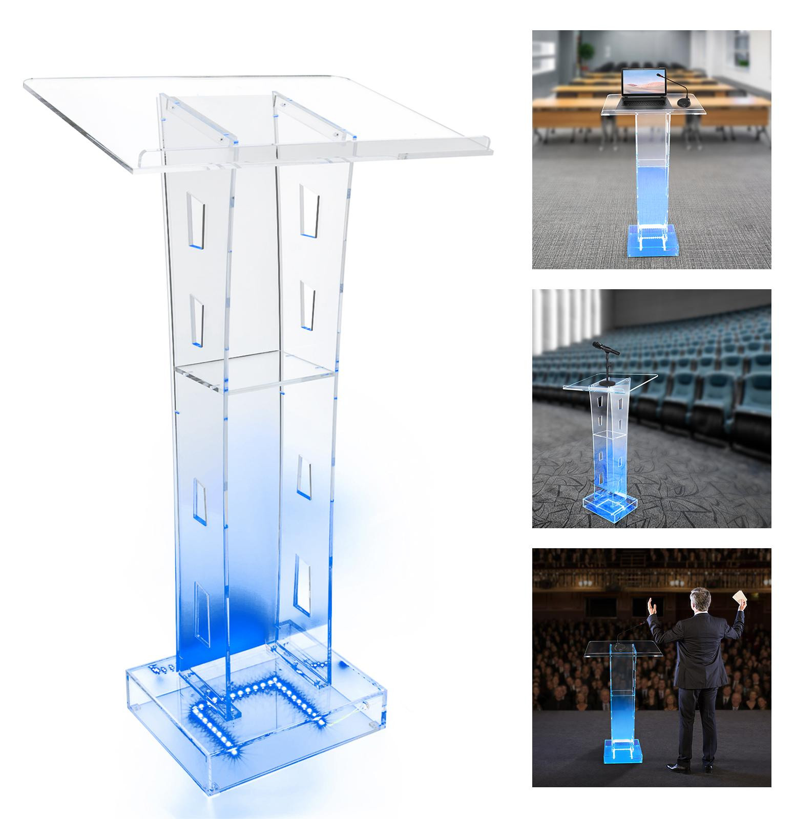 Selius Podium Lessenaar Helder Acryl Leespaneel voor Presentaties en Conferenties Breedte: 40 cm, Diepte: 40 cm, Hoogte: 110 cm