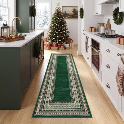 Garvee Christmas Border Washable Low Pile Area Rug