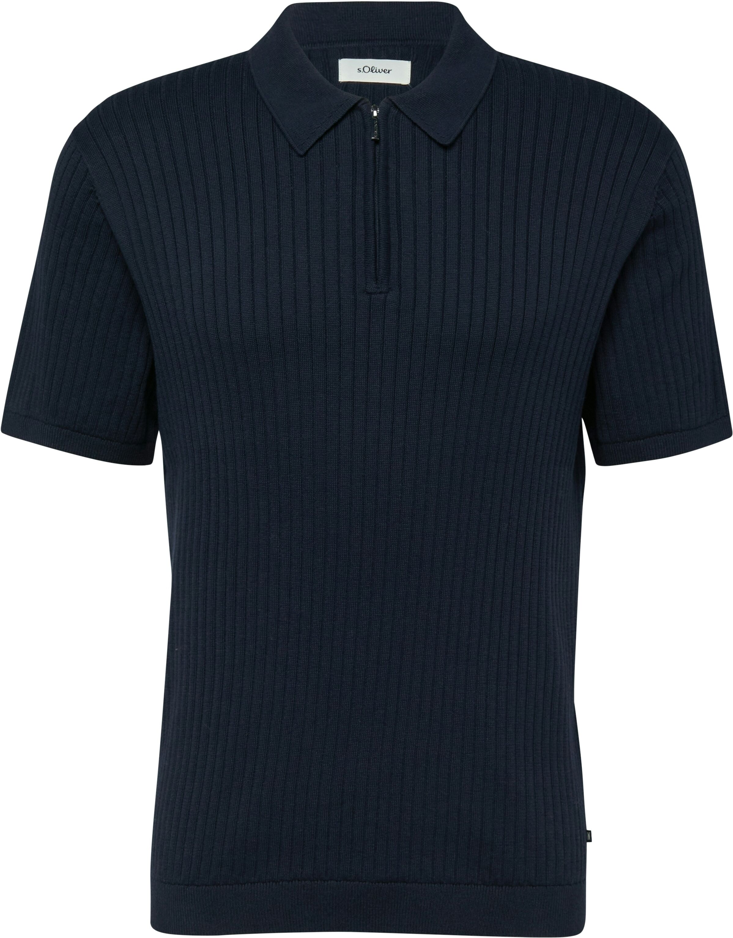 Poloshirt S.OLIVER, Herren, Gr. XXL, blau (navy), Strick, Obermaterial: 85% Baumwolle, 15% Leinen, unifarben, normal hüftbedeckend, Rundhals, Bündchen, Shirts Poloshirt, mit Strick-Muster und kurzes Reissverschluss navy XXL