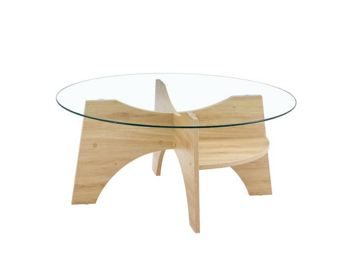 Table basse en verre transparent avec piètement éventail 80x80x36 cm