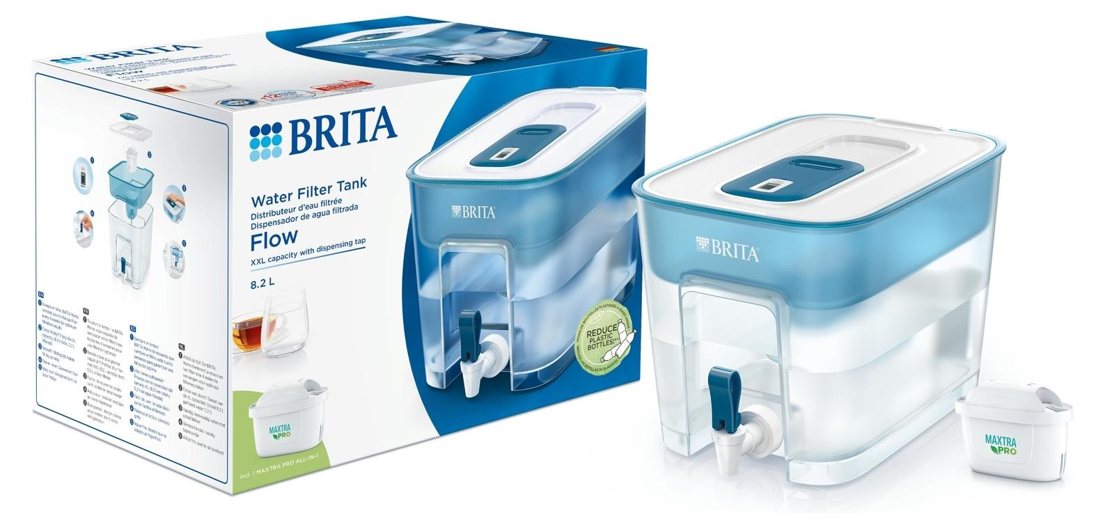 Brita Flow Basic Blue MX PRO waterfilter voor waterdispenser, 8,2 liter, blauw, transparant