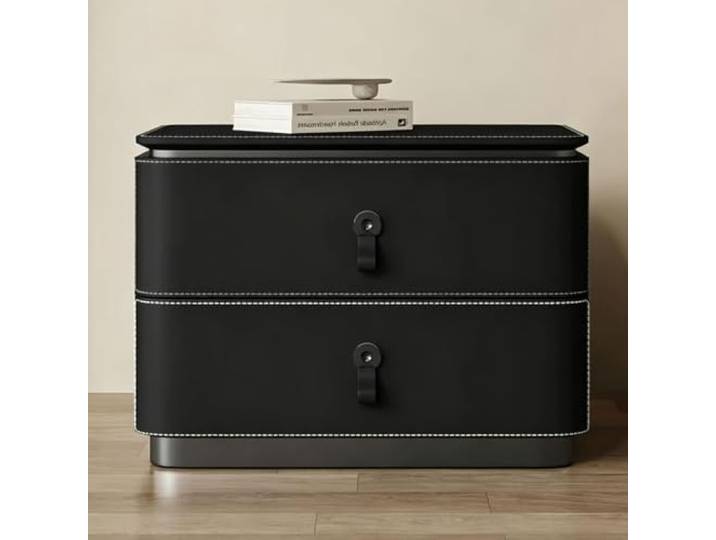 Nachttisch aus Leder Mit 2 Schubladen Moderner Beistelltisch Ledergriffe Ohne Tischbeine Aufbewahrungsmöbel for Schlafzimmer und Wohnungen(Black,50cm/20in)