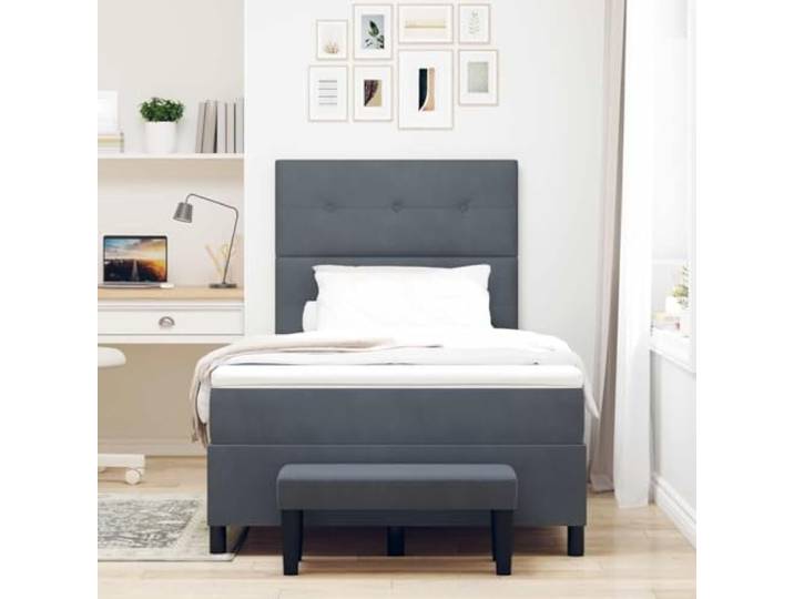 KTHLBRH Boxspringbett dunkelgrau 200 x 120 cm Samt Struktur aus Holz, Matratze aus mittelfestem Schaumstoff, modernes Design