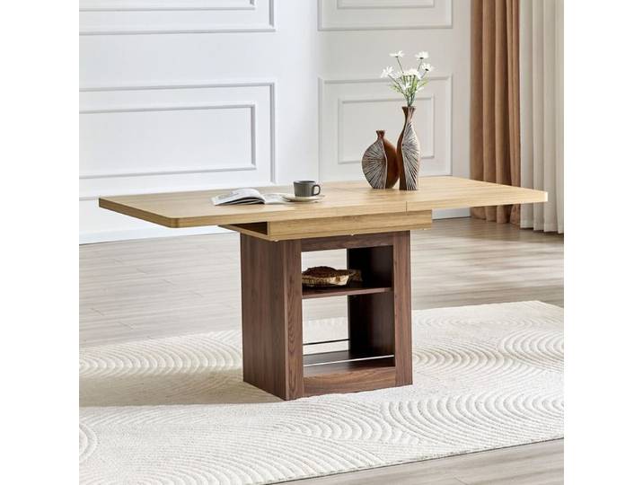 Table extensible avec rangement - Extensible 130 cm à 160 cm - Rangement intégré avec étagères