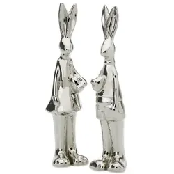 Hasen-Paar 2-tlg. Mama & Papa 4,9 x 4,6 x 20,5cm Porzellan/Silberglanz