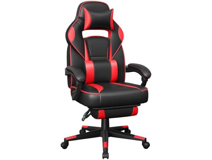 SONGMICS Fauteuil de Bureau\, Chaise Gaming\, Réglable\, Repose-Pieds Télescopique\, Mécanisme à Bascule\, Appui-tête\, Support Lombaire\, Charge 150 kg\, Noir d'encre et Rouge Fraise OBG73BRV1