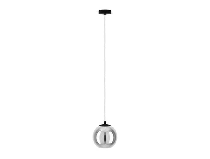 Eglo Suspension luminaire Ariscani\, lampe de plafond suspendue\, lustre salon ou salle à manger en métal noir et verre fumé noir transparent\, douille E27\, Ø 20 cm