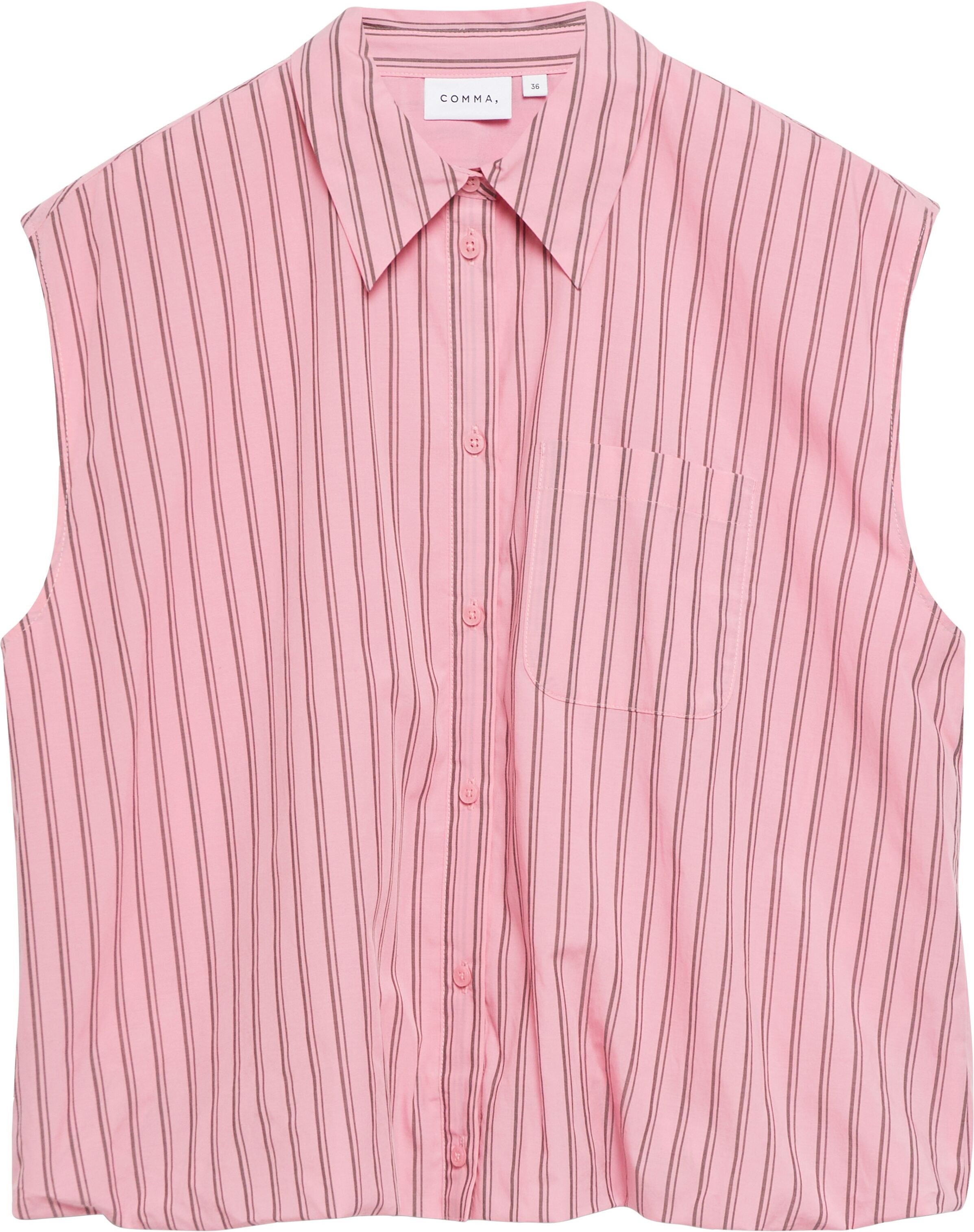 Blusentop COMMA, Damen, Gr. 44, rosa (pink stripe), Web, Obermaterial: 60% Lyocell, 40% Baumwolle, gestreift, lässig geschnitten hüftbedeckend, Rundhals, abgerundeter Saum, Blusen Blusentop, Ärmellose Bluse -gestreift pink stripe 44
