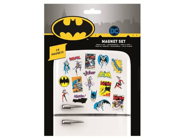 DC Comics Batman 19-delige magneetset (retro Batman-ontwerp) 19 koelkastmagneten voor koelkastdecoratie of feesttassen - Officiële merchandise