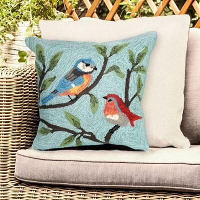 Trans Ocean Import Co Inc "Birds on Branches Decorative Pillow Aqua 18"" Square, 18"" Square, Aqua"