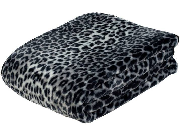 Wohndecke GÖZZE Schneeleopard , silber (silberfarben), B:150cm L:200cm, Polyester, Wohndecken, Wohndecke, mit gedrucktem Motiv, Kuscheldecke