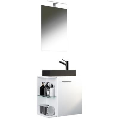 Waschtisch VCM "3-tlg Waschtisch Hausa Spiegel Toilette Schwarz", weiß, B:52cm T:34cm, Waschtische, Waschtisch