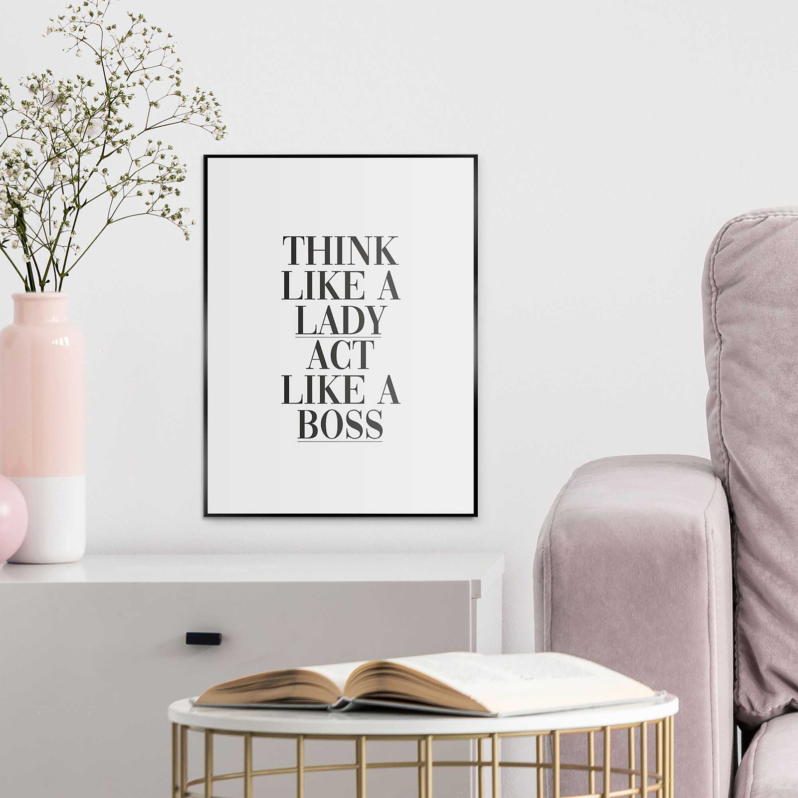 home24 Kunstprint Lady Boss MDF zwart/wit, 30 x 40 x 1 cm