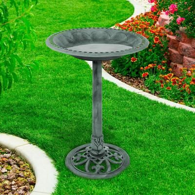 Outdoor Antique-Style Bird Bath - Weather-Resistant Polyresin Basin with Vintage Design and Ground Stakes by Pure Garden