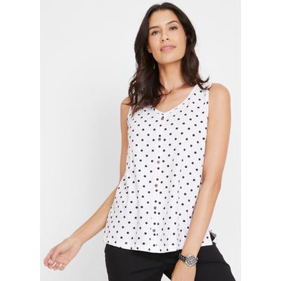 Shirttop BONPRIX, Damen, Gr. 48/50 (XL), schwarz-weiß (weiß, schwarz gepunktet), Obermaterial: 100% Baumwolle, figurumspielend, Tops Shirttop, ärmelloses Design, figurumspielende Passform, aus Baumwolle