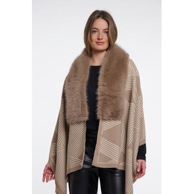 Pashmina RINO & PELLE, Damen, birch toffee, Strick, Polyester, gemustert, Modetücher, mit Fellimitat