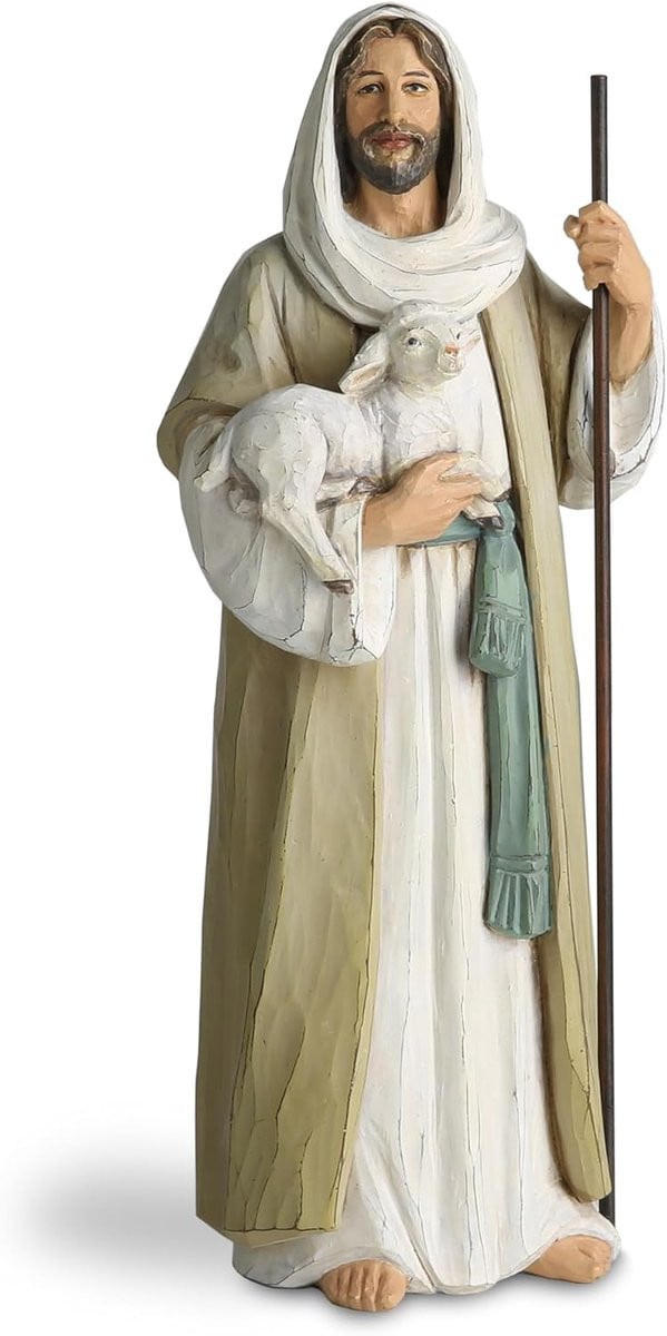 Handgemaakt Goede Herder Standbeeld voor Woondecoratie - Meerkleurig - 24 cm