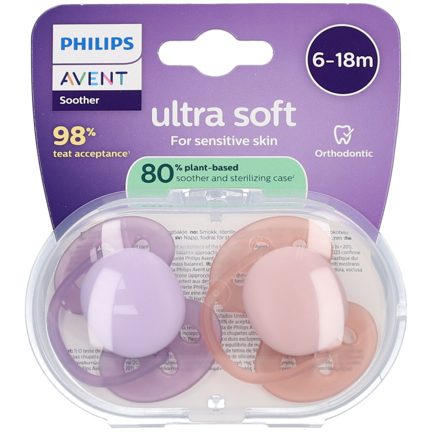 Philips Avent Fopspeen +6m Soft roze/lila 2st 2 St Schnuller