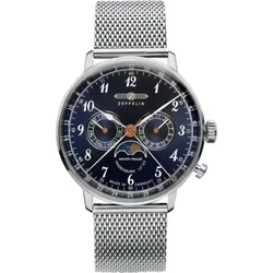 Zeppelin Herrenuhr 7036M3 - Nachtblaues Ziffernblatt mit weißen Zahlen/Indices,silber - 40mm