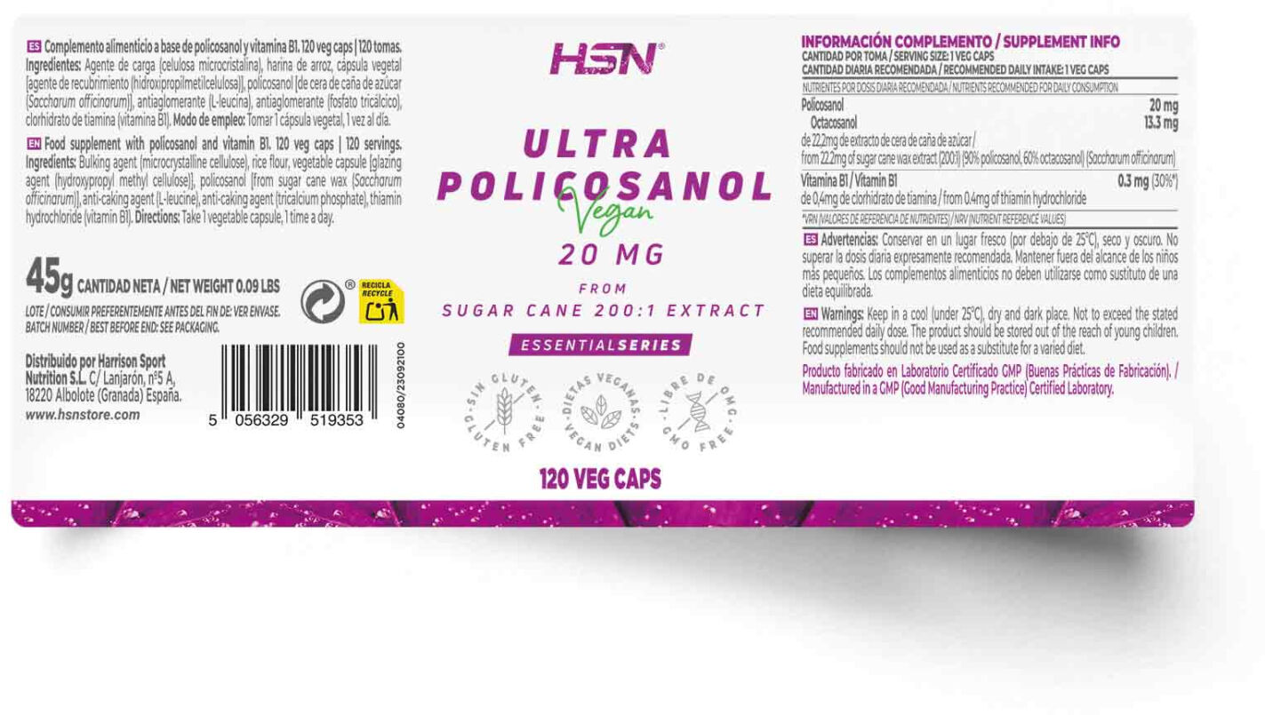 HSN Ultra policosanol 20mg - 120 veg caps - Colesterol - Cápsulas Vegetales - 120  Servicios