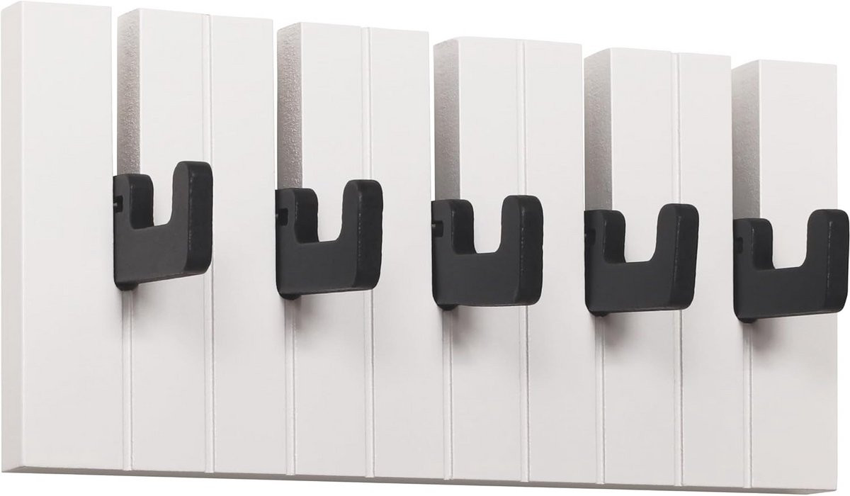 Moderne Inklapbare Garderobehaken voor Kinderen - Creatief Pianodesign, Zwart-Wit, 5 Haken