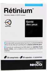 NHCO Rétinium Santé des Yeux 28 Capsules + 28 Comprimés - Boîte 28 Comprimés + 28 Capsules