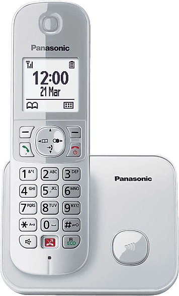 Teléfono - Panasonic KX-TG6851SP, Inalámbrico, Identificación de llamadas, No molestar, Plata + Base