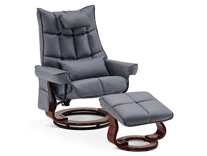 M MCombo Relaxsessel mit Hocker, Drehbare Fernsehsessel mit Liegefunktion, Moderner TV-Sessel Stuhl für Wohnzimmer, mit Kissen & Seitentasche, 9076