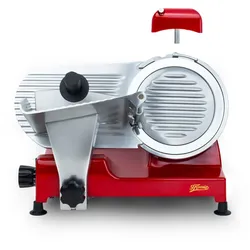 H.Koenig Elektrischer Alleschneider MSX224 Wurstwaren, professionell, Schnitt 0-12 mm, italienische Klinge 20 cm, eingebauter Schärfer, 282 rpm, Rot
