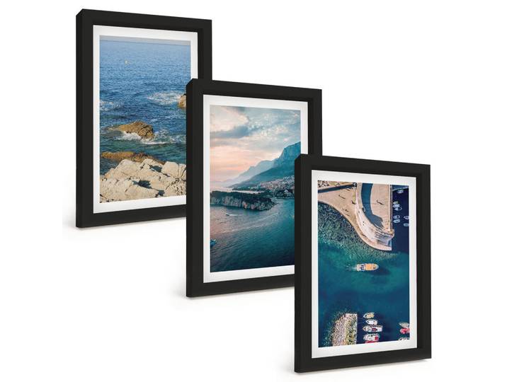 Tulup Bilder SET 3er Set - 20x30 cm Schwarzer Rahmen - Meerblick, Klippen, Häfen, Kunststoff, Rechteckig, 20x30 cm, einfache und schnelle Anbringung, Bilder & Rahmen, Bilder