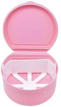 United Portable Retainer Cleaning Case Denture Soaking Box With Filter Basket For Braces And Aligners pink