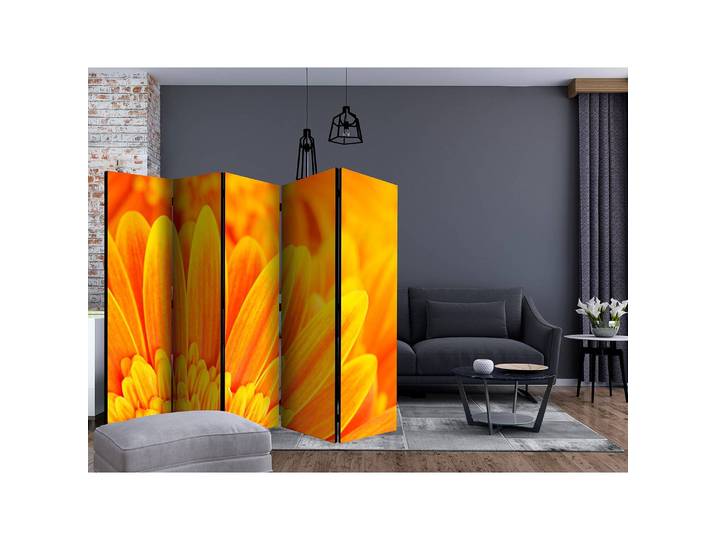 Paravent Yellow Gerbera Daisies II Intissé en pin massif, naturel Orange 225 x 172cm