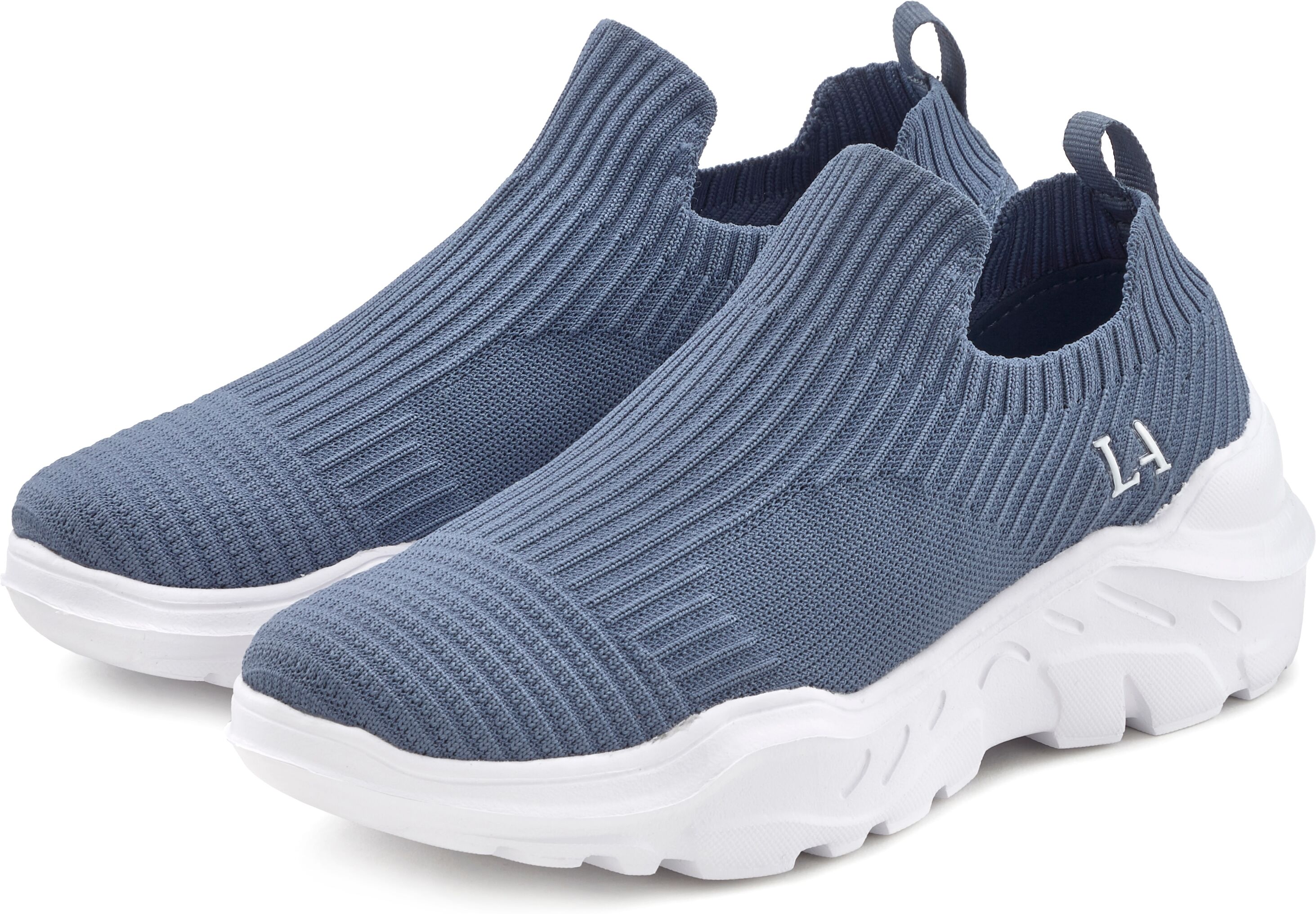 Sneaker LASCANA "Slip-On-Sneaker", Damen, Gr. 39, blau, Obermaterial: 100% Textilmaterial. Decksohle: 100% Textilmaterial. Futter: 100% Textilmaterial. Laufsohle: 100% Synthetik, unifarben, Basic, Schuhe Sneaker, Halbschuh, Slipper, Freizeitschuh zum Rein