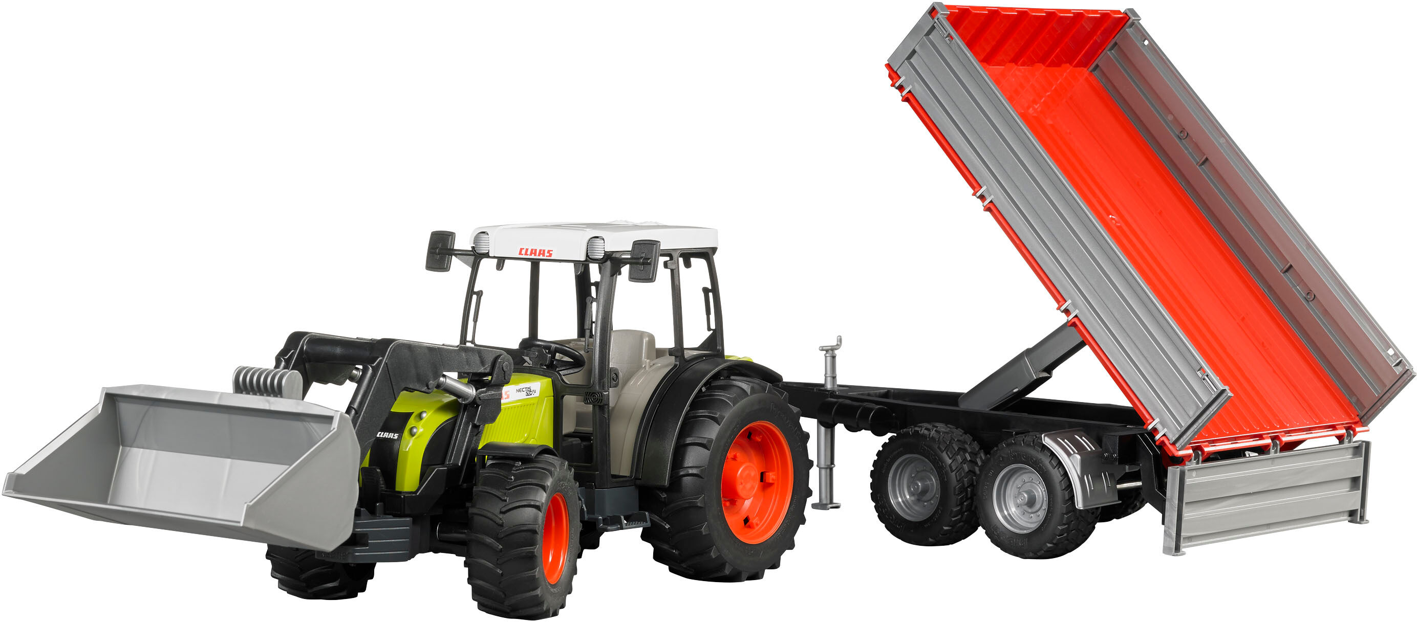 Spielzeug-Traktor BRUDER "Claas Nectis 267 F Frontlader mit Bordwandkipper (02112)", grün (grün, rot), Spielzeugfahrzeuge, Kinder, Kunststoff, Spielzeug-Traktor, Made in Europe