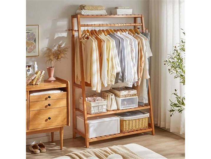 Portant À Vêtement Solide: Penderie Vêtement Armoire Rangement pour Vêtements et Penderies en Bambou Portique Desig PENDERIE SOUPLE