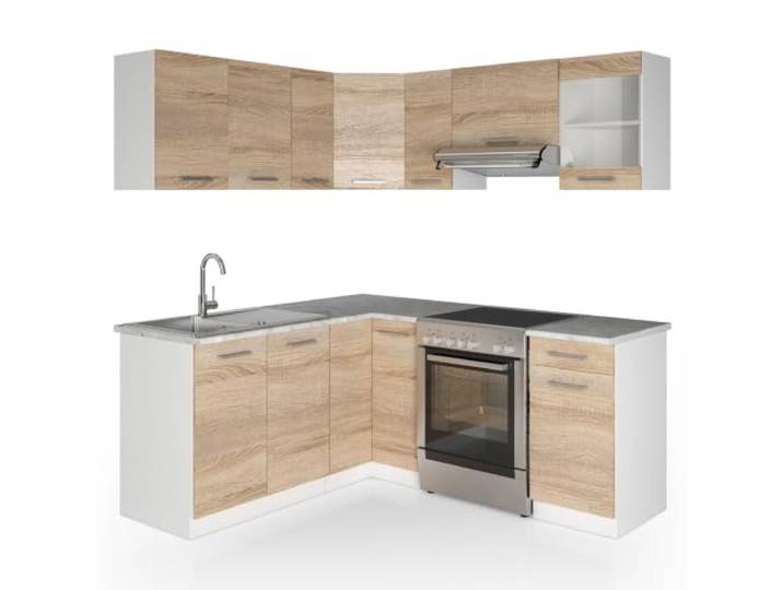 Vicco Eckküche R-Line, Sonoma/Weiß 187 x 167 cm AP Marmor, mit modular erweiterbaren Elementen für flexible Küchenplanung