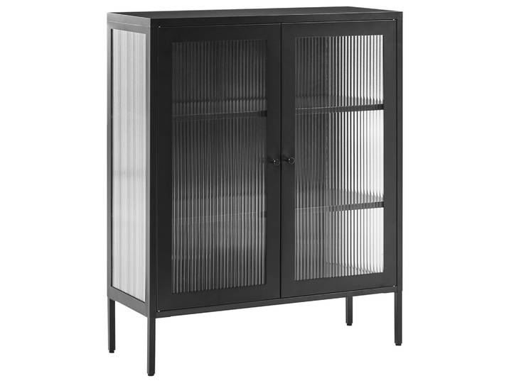 SIDEBOARD mit Glastüren Metall 90 cm Schwarz Lerryn