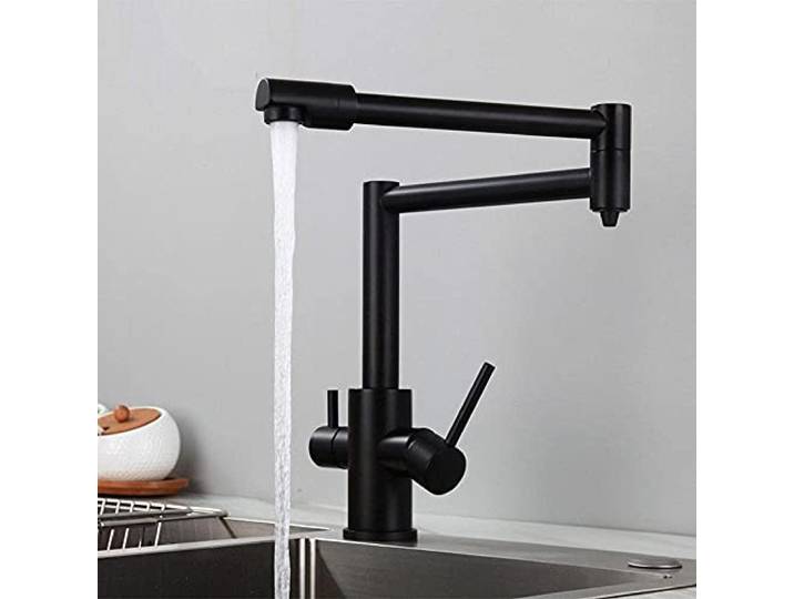 YADLCR 3 Wege Wasserhahn Küche, 3 in 1 ausziehbarer Mischbatterie für Wasserfilter, 360° Drehbar Küchenarmatur Spültischarmatur Trinkwasserhahn mit 2 Hebel (Color : Black A)