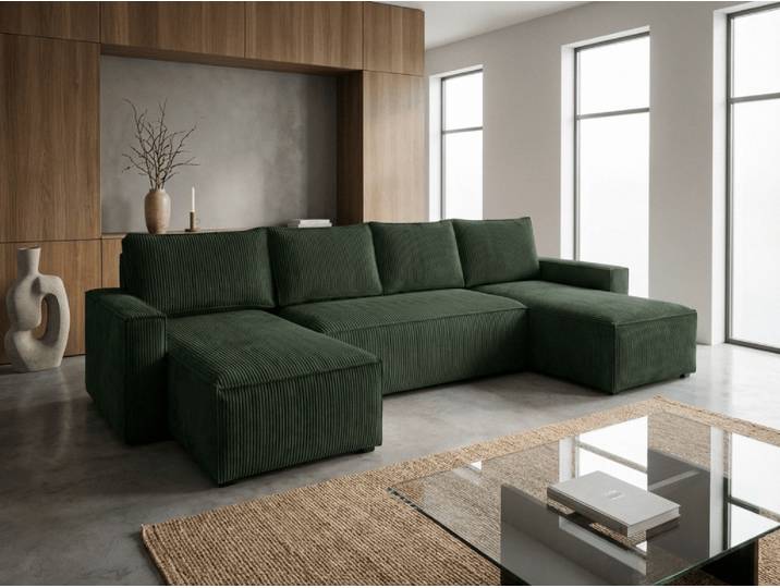 ANGEBOT Dunkelgrünes U-förmiges Sofa SMART COSARO 295x140 cm II. Wahl