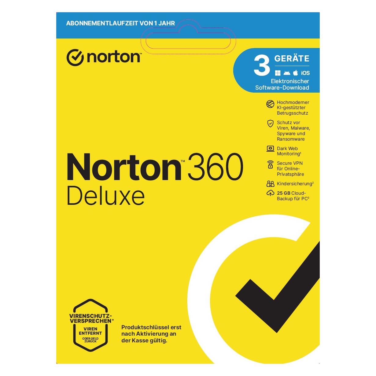 Norton LifeLock 360 Deluxe ND 25GB 1u/3d/1y Download Code (1 User, 3 Geräte/User, 12 Monate) (21488074)