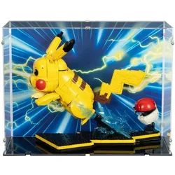 iDisplayit Acryl-Display für LEGO 72152 Pokémon Pikachu und Pokéball (Mit Hintergrundbild & schwarzem Boden)