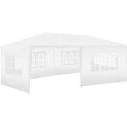 tectake Pavillon Novara mit 5 Seitenteilen, wasserdicht, 6x3m 600 x 300 x 250 cm Weiß