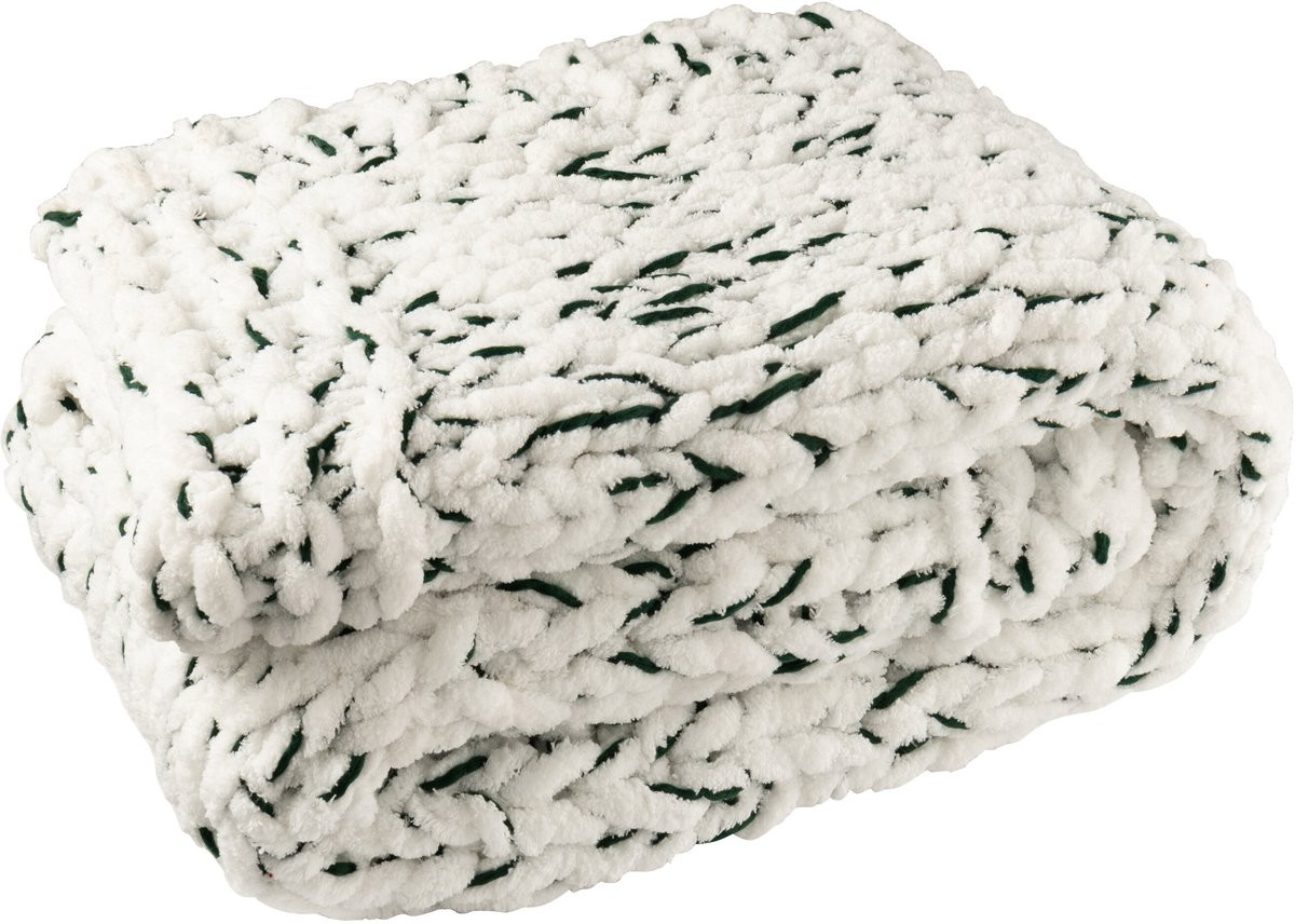 J-Line deken Gebreeën plaid voor volwassenen - polyester - wit/groen