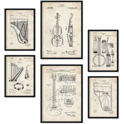 POSTER Set Mit 6 Plakaten Mit Saiteninstrument Patenten Im Vintage Stil A3 & A4 Rahmenlos
