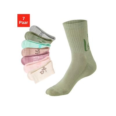 Tennissocken H.I.S "Damen Sportsocken daily socks", Damen, Gr. 39-42, bunt (1x grün, 1x mauve, 1x sand, 1x mint, 1x vanille, 1x rose, 1x grau meliert), Baumwollmischung, meliert, unifarben, elastisch, Socken Tennissocken, mit Fußfrottee und...