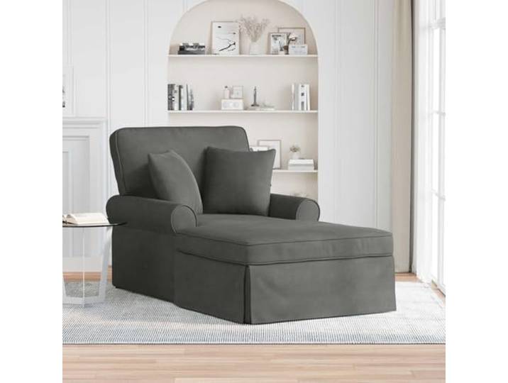 KGCRYUWED Chaiselongue Cordstoff Dunkelgrau Lounge Sessel Mit Rock Wohnzimmer & Schlafzimmer Möbel, Robuster Sperrholz-Rahmen, Inklusive 2 Kissen