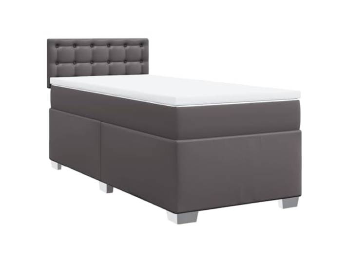 Makastle Boxspringbett mit Matratze Grau 80x200 cm Kunstleder Taschenfederkernmatratze