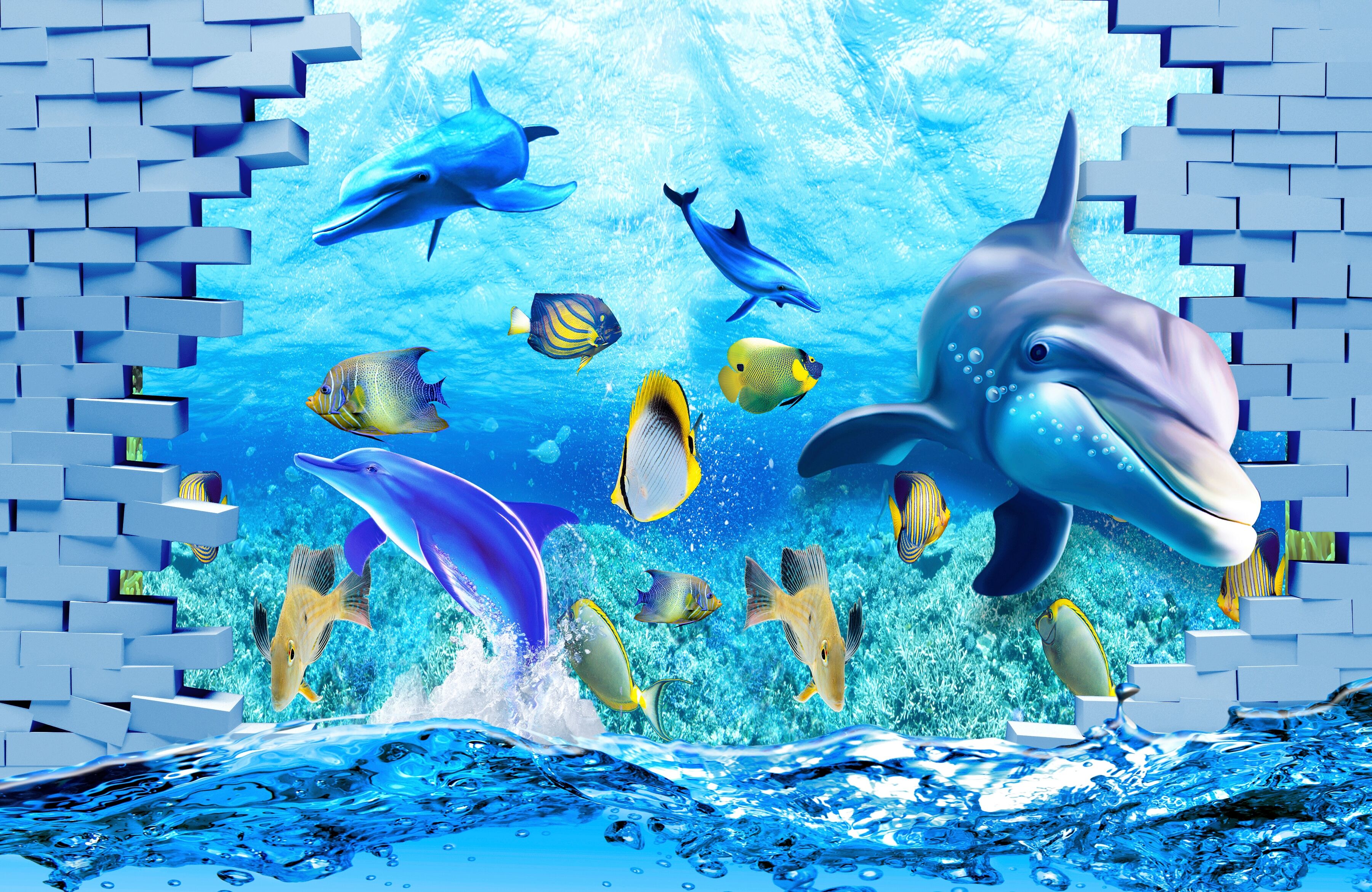 Papermoon "3D DESIGN-DELFIN IM MEER" bunt B/L: 1,5m x 1,11m, Bahnen: 7 Stk.